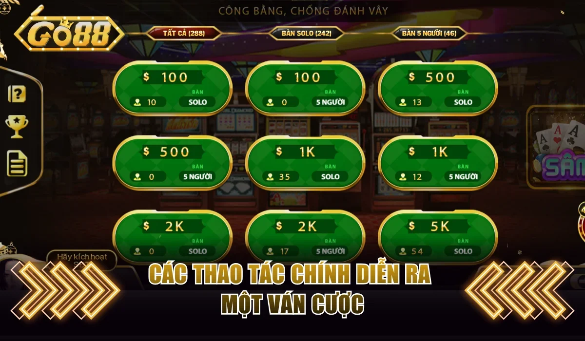 Sâm Go88 - Trò Chơi Bài Siêu Hấp Dẫn Nhất Định Phải Thử 3 Các thao tác chính diễn ra một ván cược