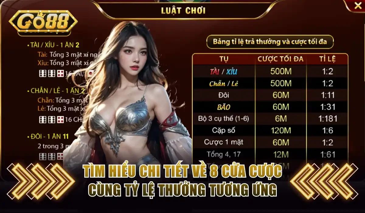 Sicbo Go88 - Chinh Phục Tựa Casino Đẳng Cấp Nhất Thị Trường 3 Tìm hiểu chi tiết về 8 cửa cược cùng tỷ lệ thưởng tương ứng